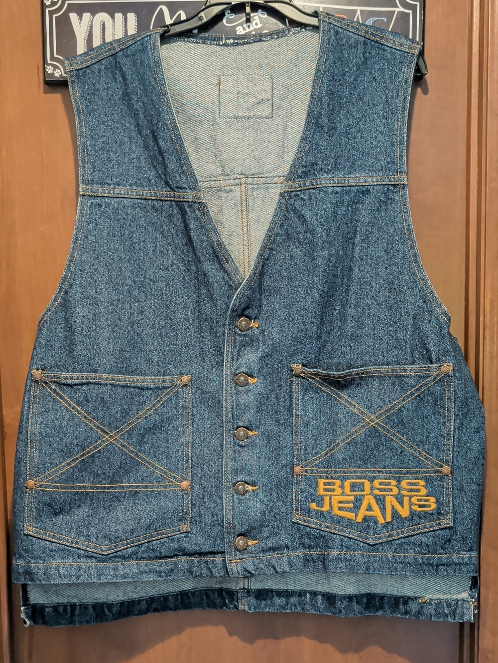 Boss Denim Vest Blue with Yellow Logo